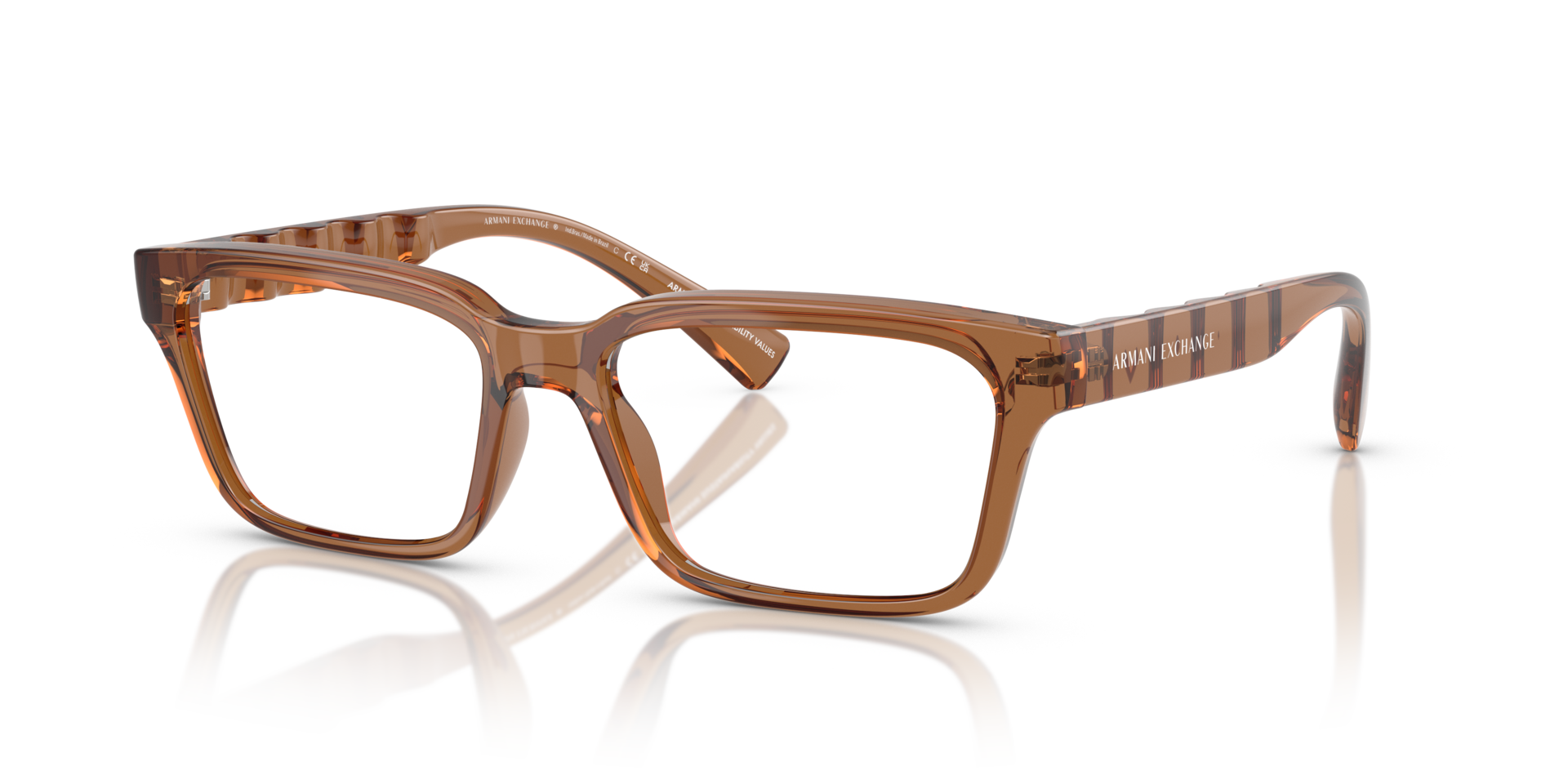 AX3116 Shiny Transparent Brown PlasticEyeglass Frames for Glasses Direct, Angle View