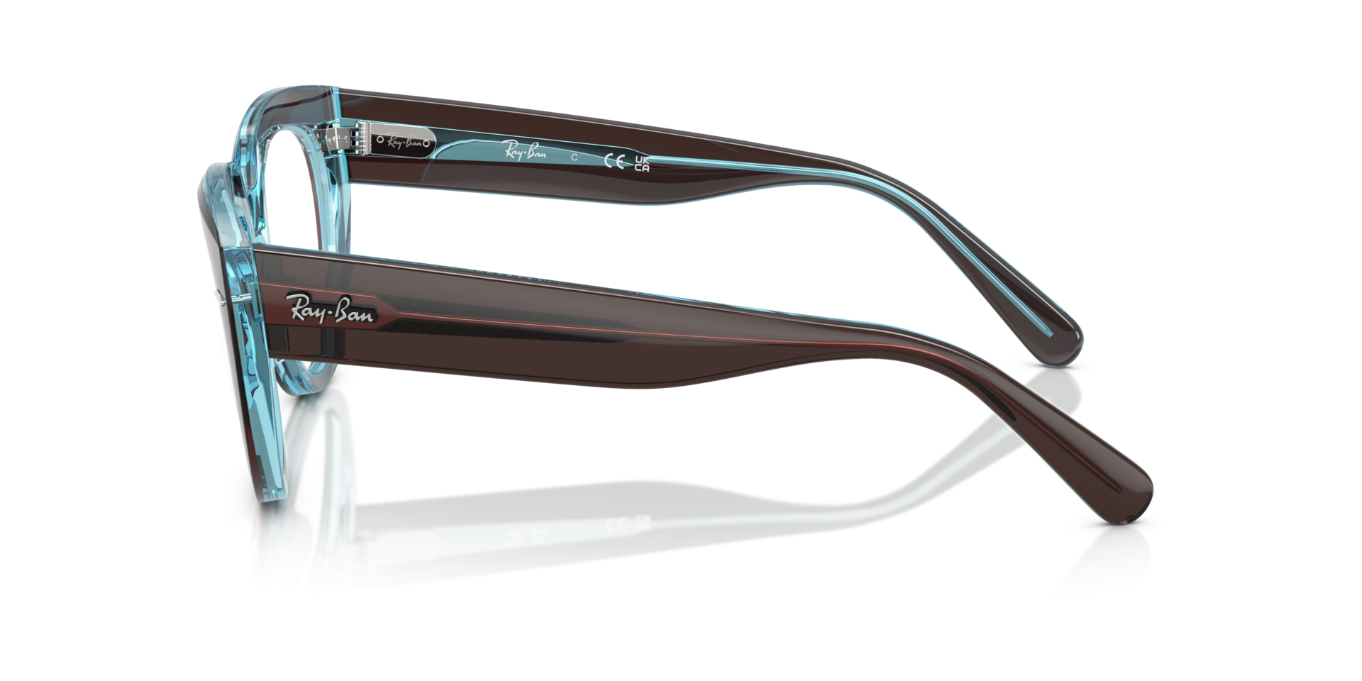 Doreen Optics Brown On Transparent Blue AcetateEyeglass Frames for Glasses Direct, Side View