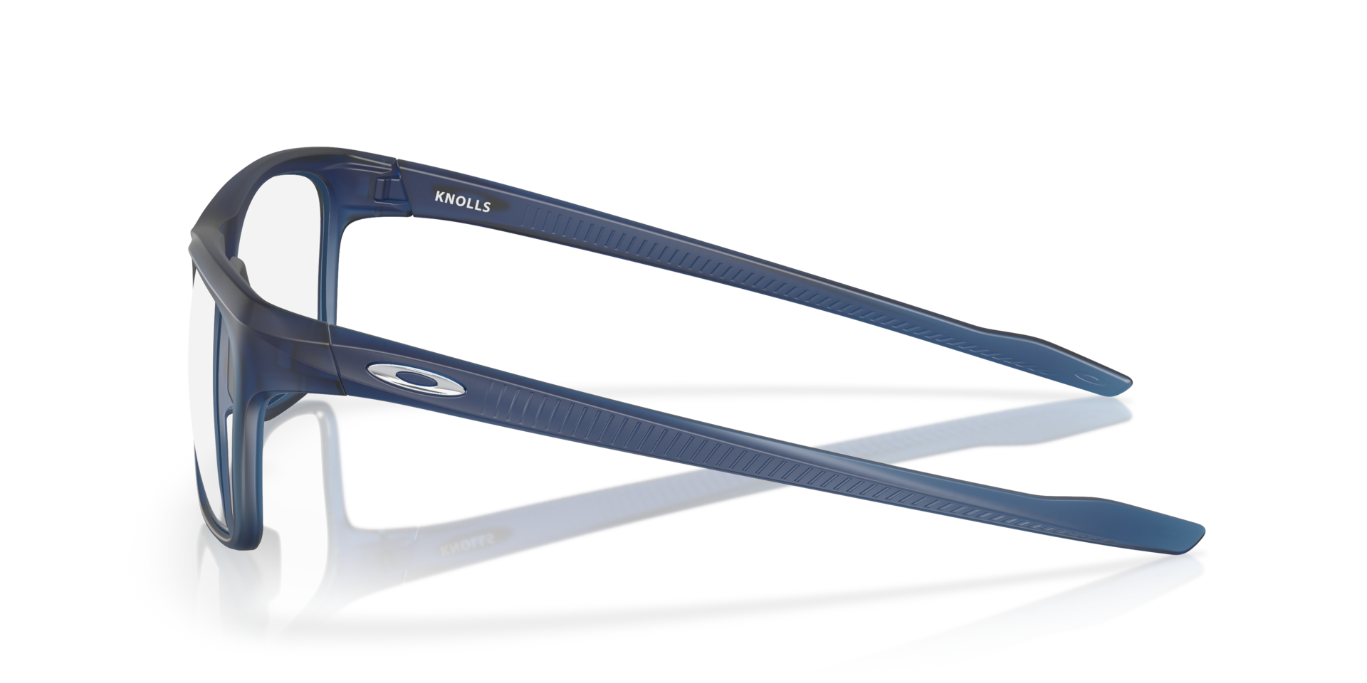 Knolls Satin Transparent Blue PlasticSunglass Frames for Glasses Direct, Side View