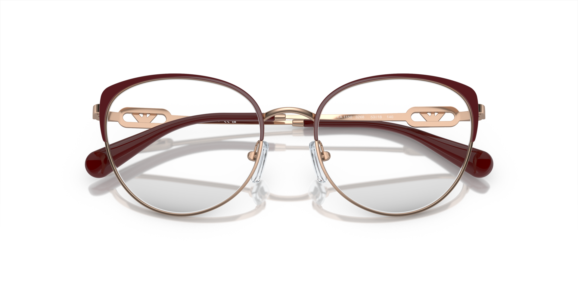 EA1150 Shiny Rose Gold & Bordeaux MetalEyeglass Frames for Glasses Direct, Closed View