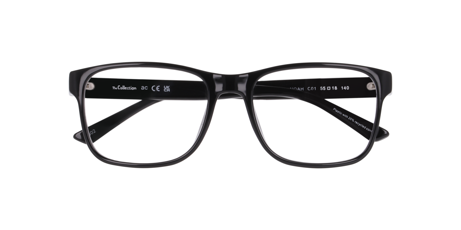 Noah Black PlasticEyeglass Frames for Glasses Direct, Closed View