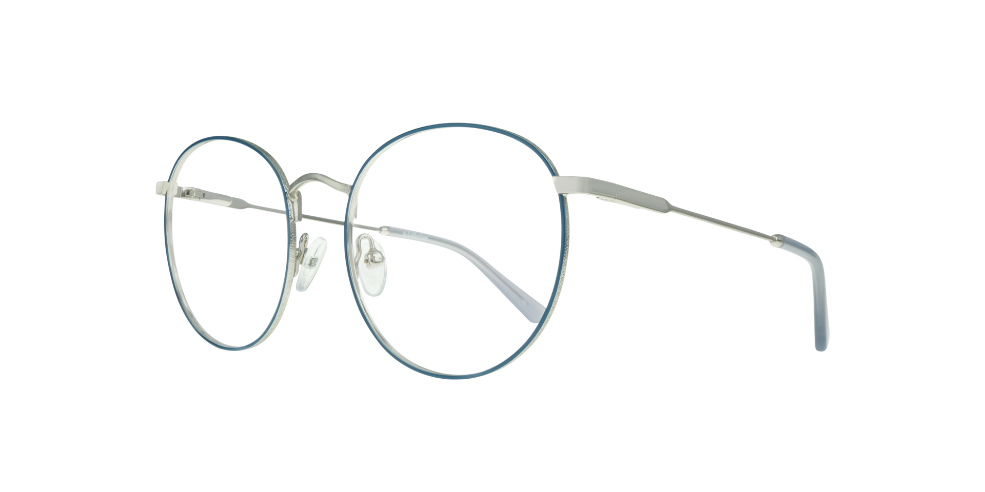 Kade Shiny Silver & Blue MetalEyeglass Frames for Glasses Direct, Angle View