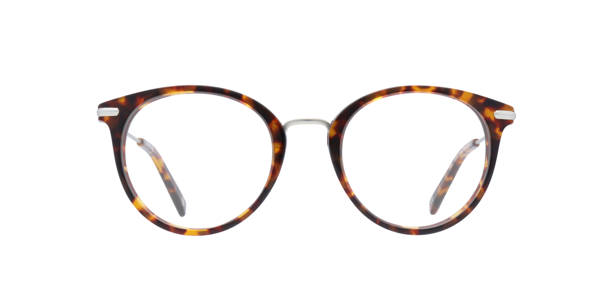 London Retro Unisex Shiny Havana,Silver Shiny Havana/Silver Round Acetate Eyeglasses Online - Full Rim - Bow