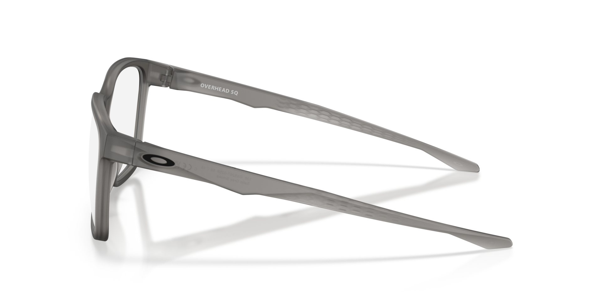 Overhead SQ Satin Grey Smoke PlasticEyeglass Frames for Glasses Direct, Side View