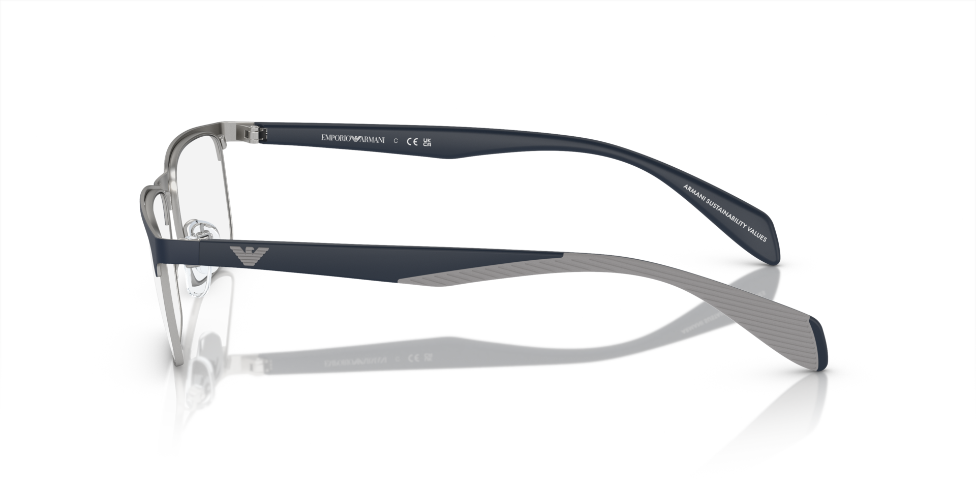 EA1149 Matte Silver & Blue MetalEyeglass Frames for Glasses Direct, Side View