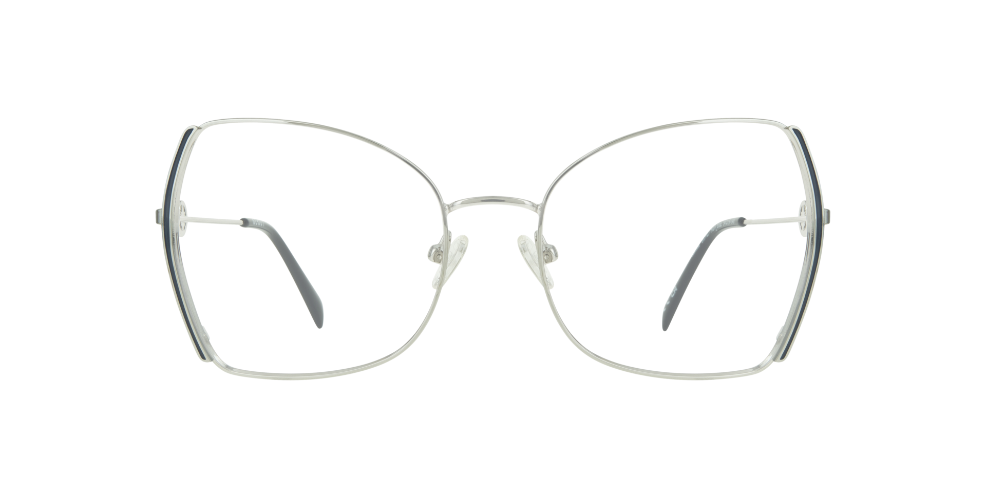 Kenna Silver & Navy Blue MetalEyeglass Frames for Glasses Direct, Front View