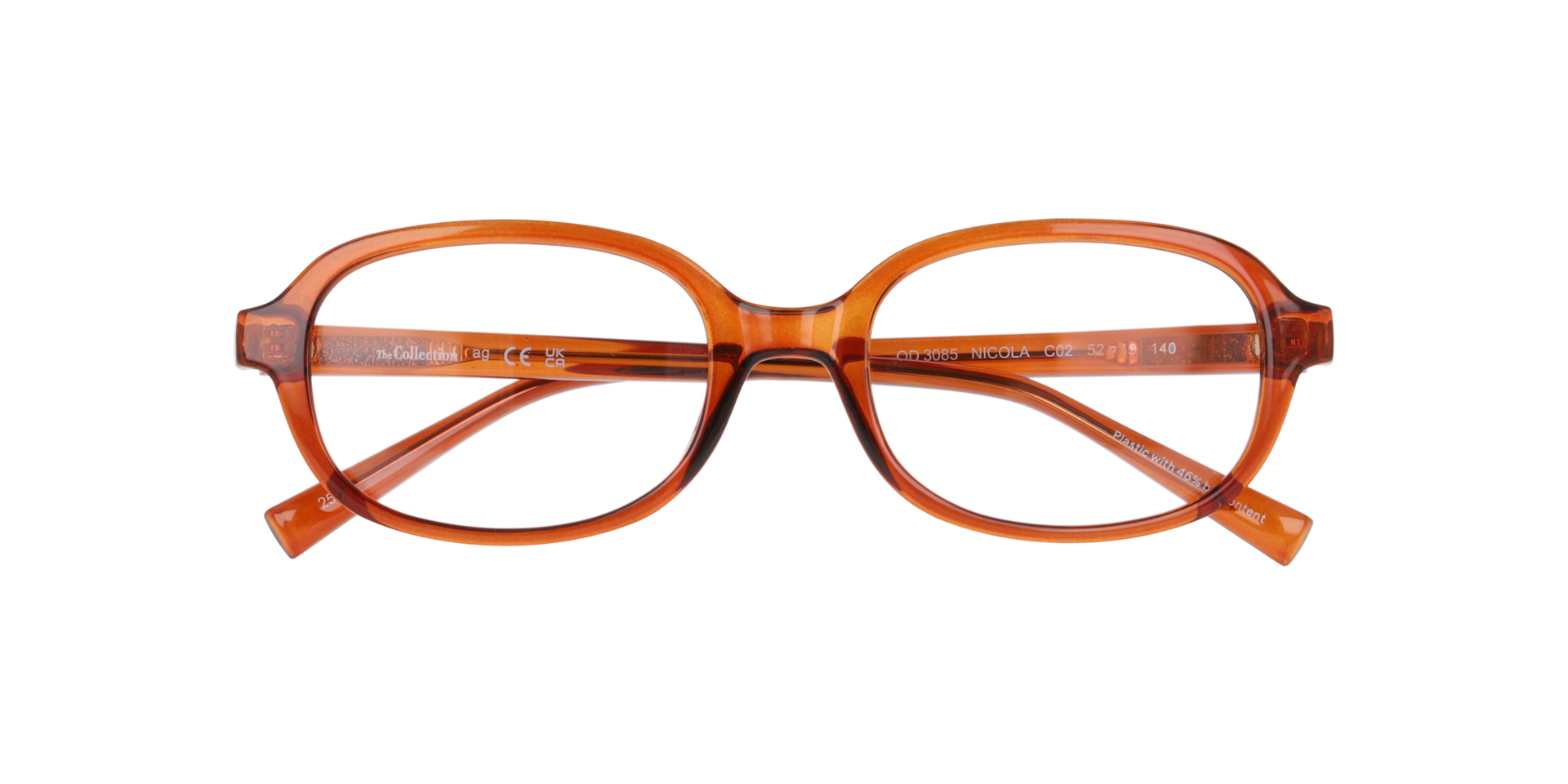 Nicola Transparent Brown PlasticEyeglass Frames for Glasses Direct, Closed View