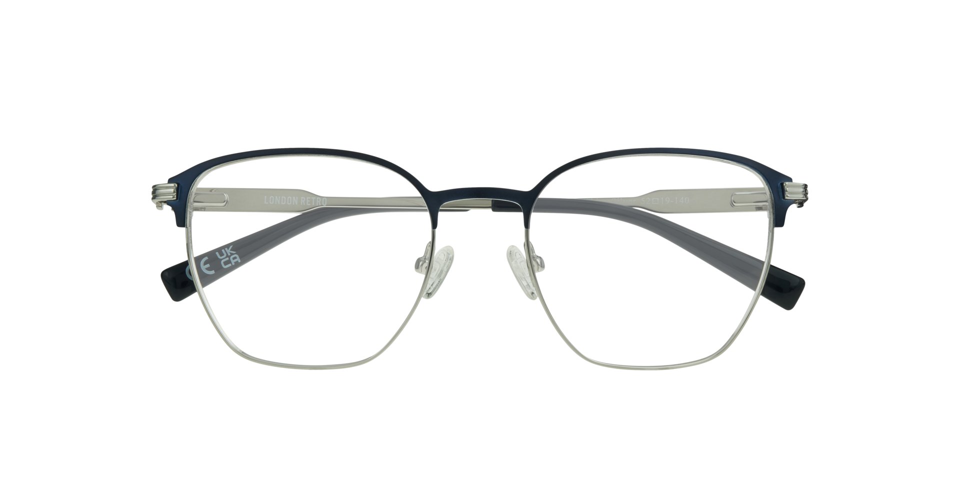 Keith Matte Blue & Shiny Silver MetalEyeglass Frames for Glasses Direct, Closed View