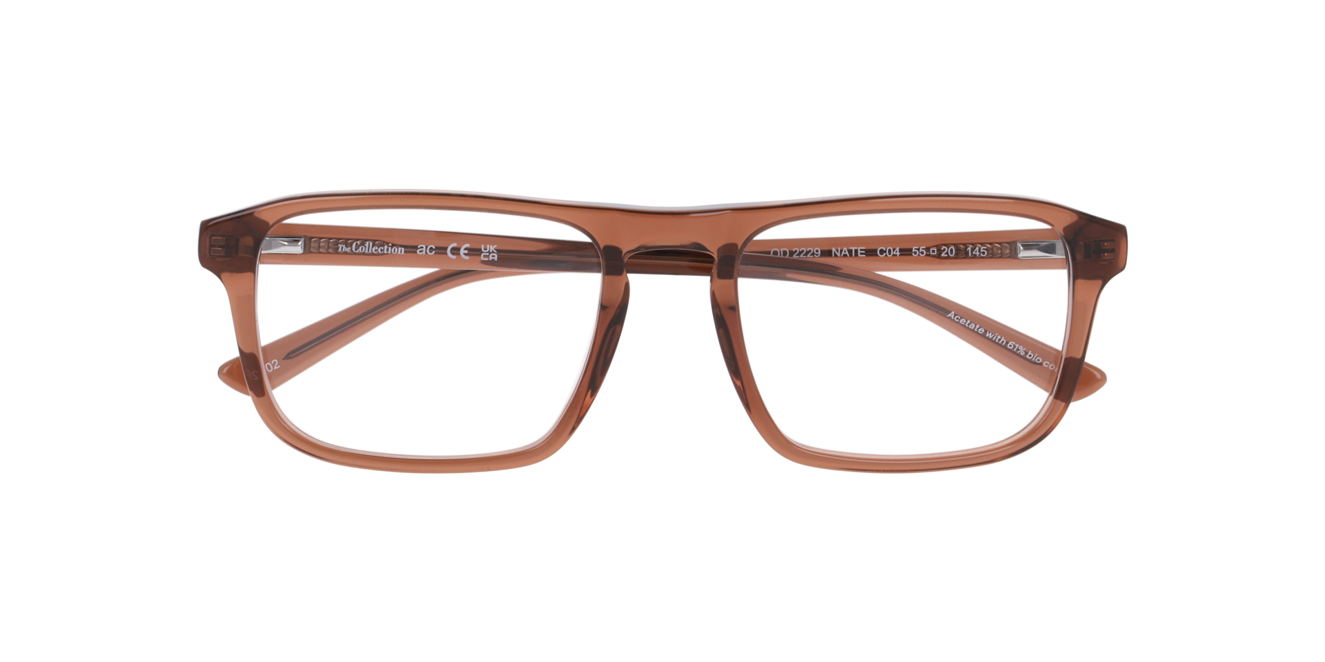 Nate Transparent Brown AcetateEyeglass Frames for Glasses Direct, Closed View