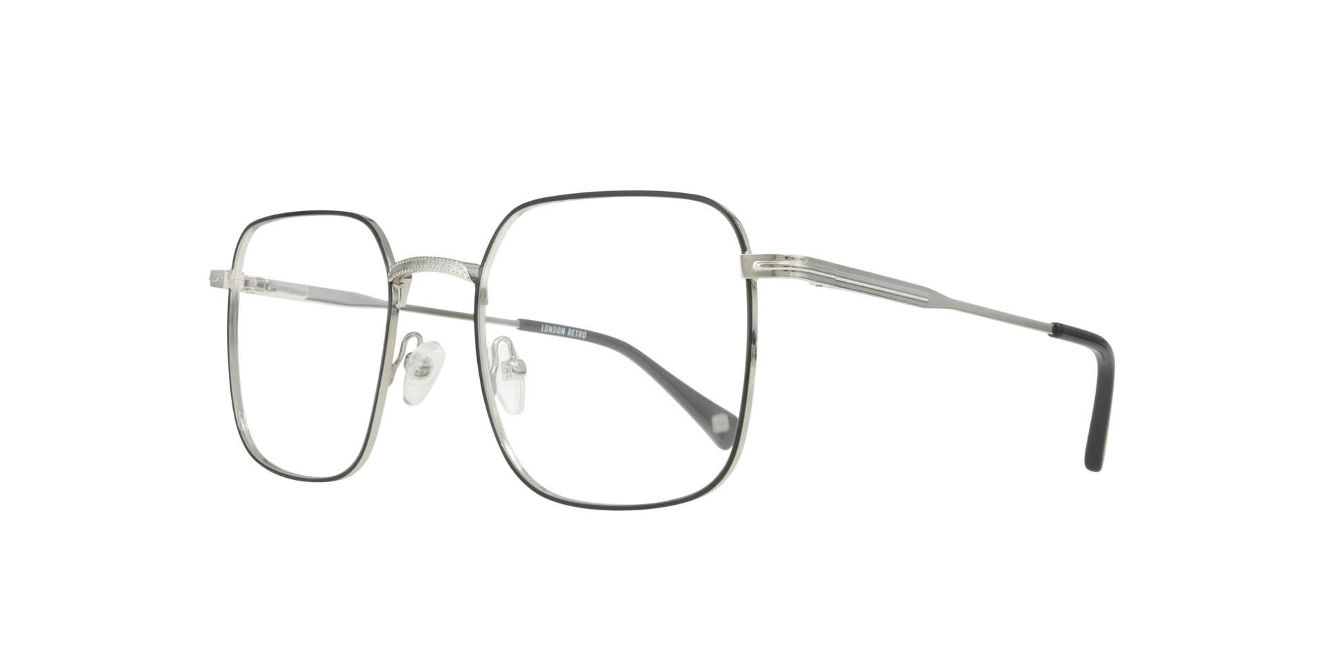 Kensal Shiny Silver & Black MetalEyeglass Frames for Glasses Direct, Angle View