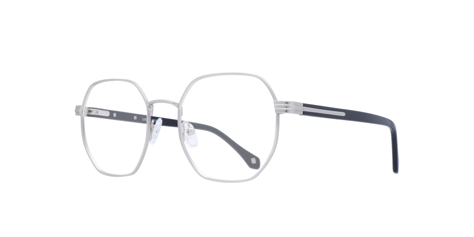 Hainault Matte Silver MetalEyeglass Frames for Glasses Direct, Angle View