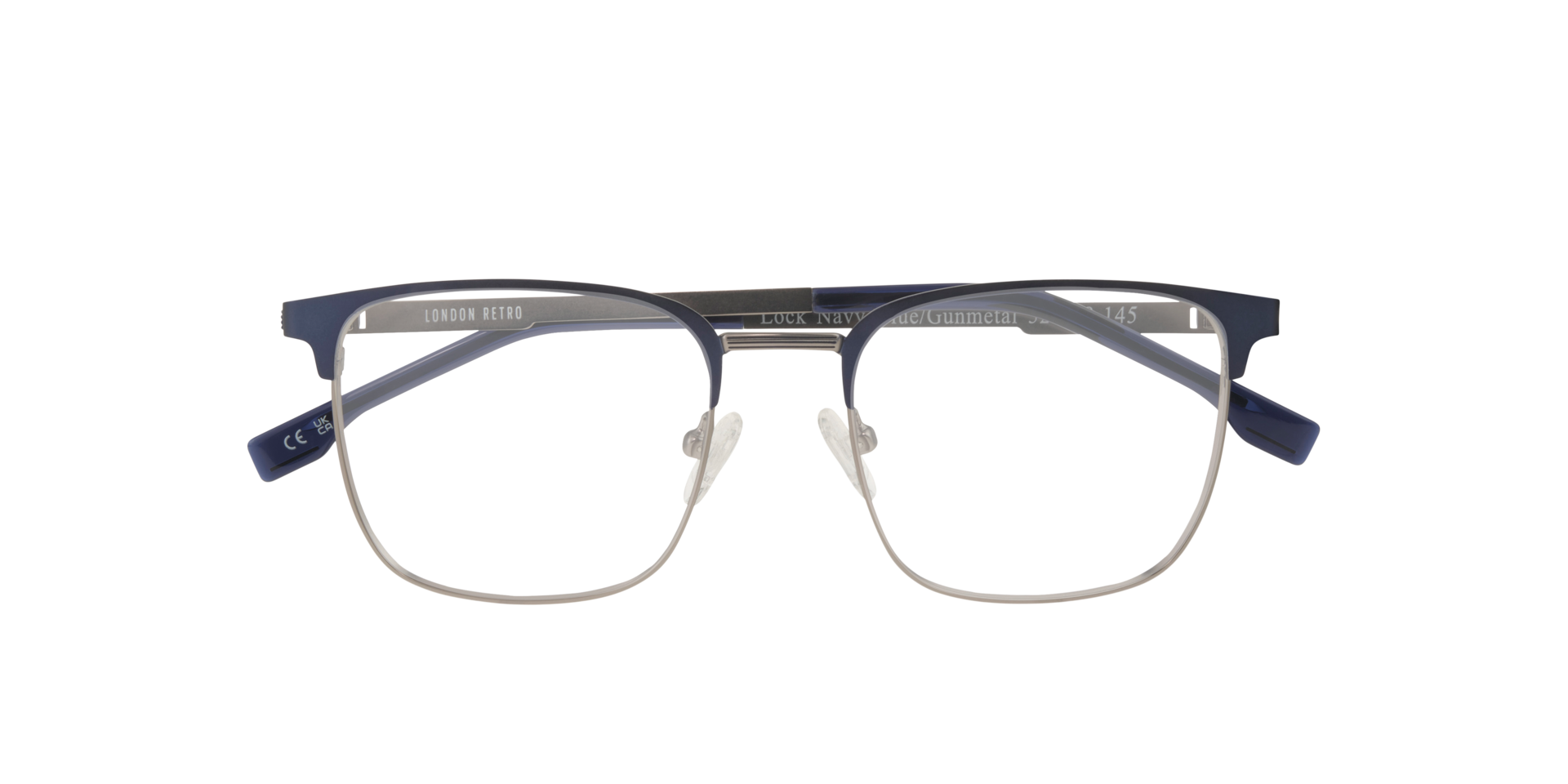 Lock Navy Blue & Gunmetal MetalEyeglass Frames for Glasses Direct, Closed View
