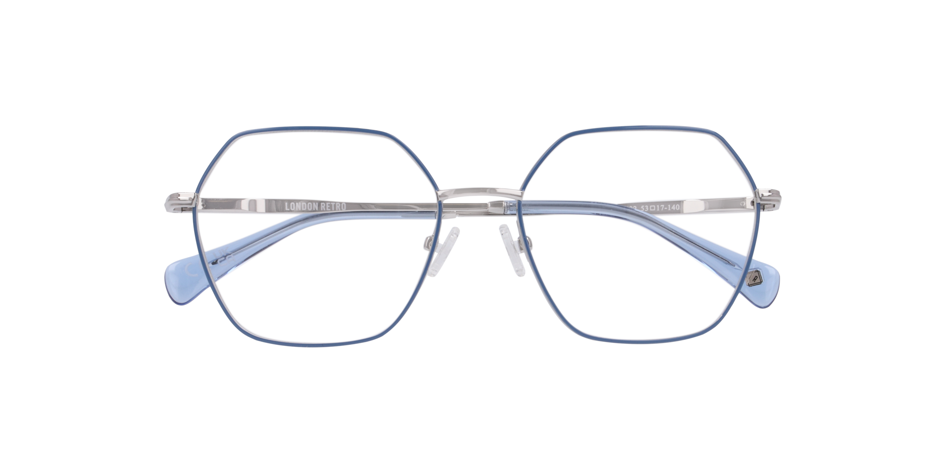 Mitcham Light Blue On Silver MetalEyeglass Frames for Glasses Direct, Closed View