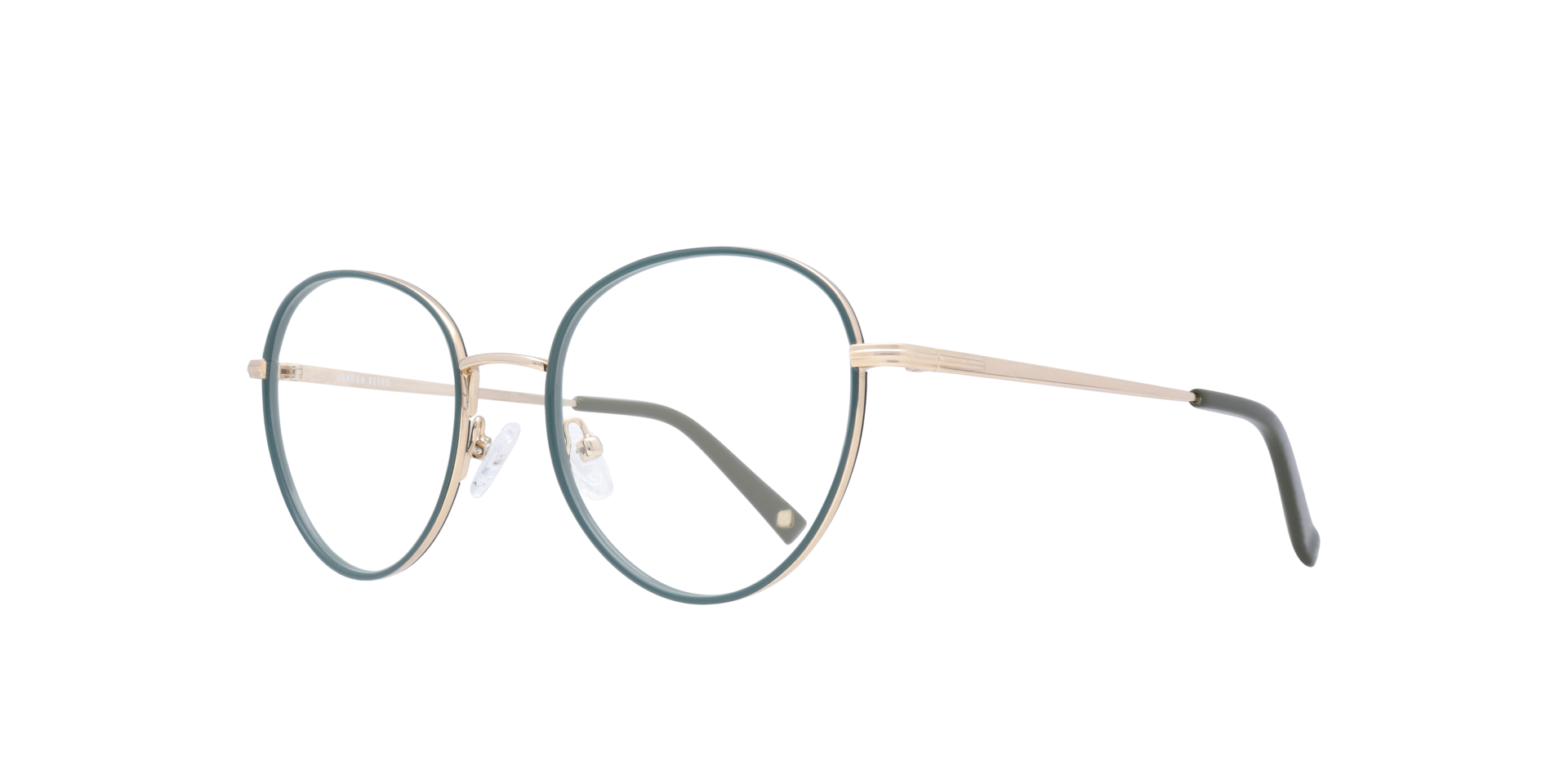 Debden Shiny Gold & Khaki MetalEyeglass Frames for Glasses Direct, Angle View