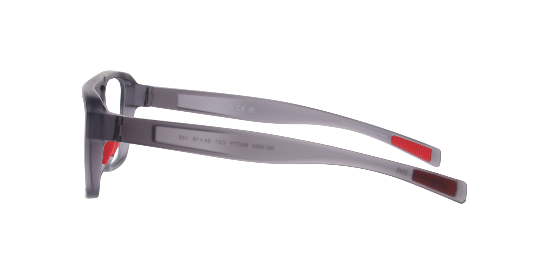Matty Matte Transparent Dark Grey PlasticEyeglass Frames for Glasses Direct, Side View