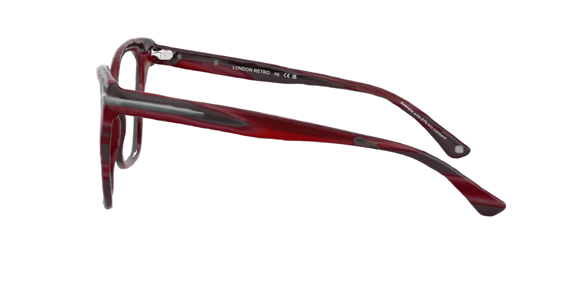 Mile End Stripped Dark Red AcetateEyeglass Frames for Glasses Direct, Side View