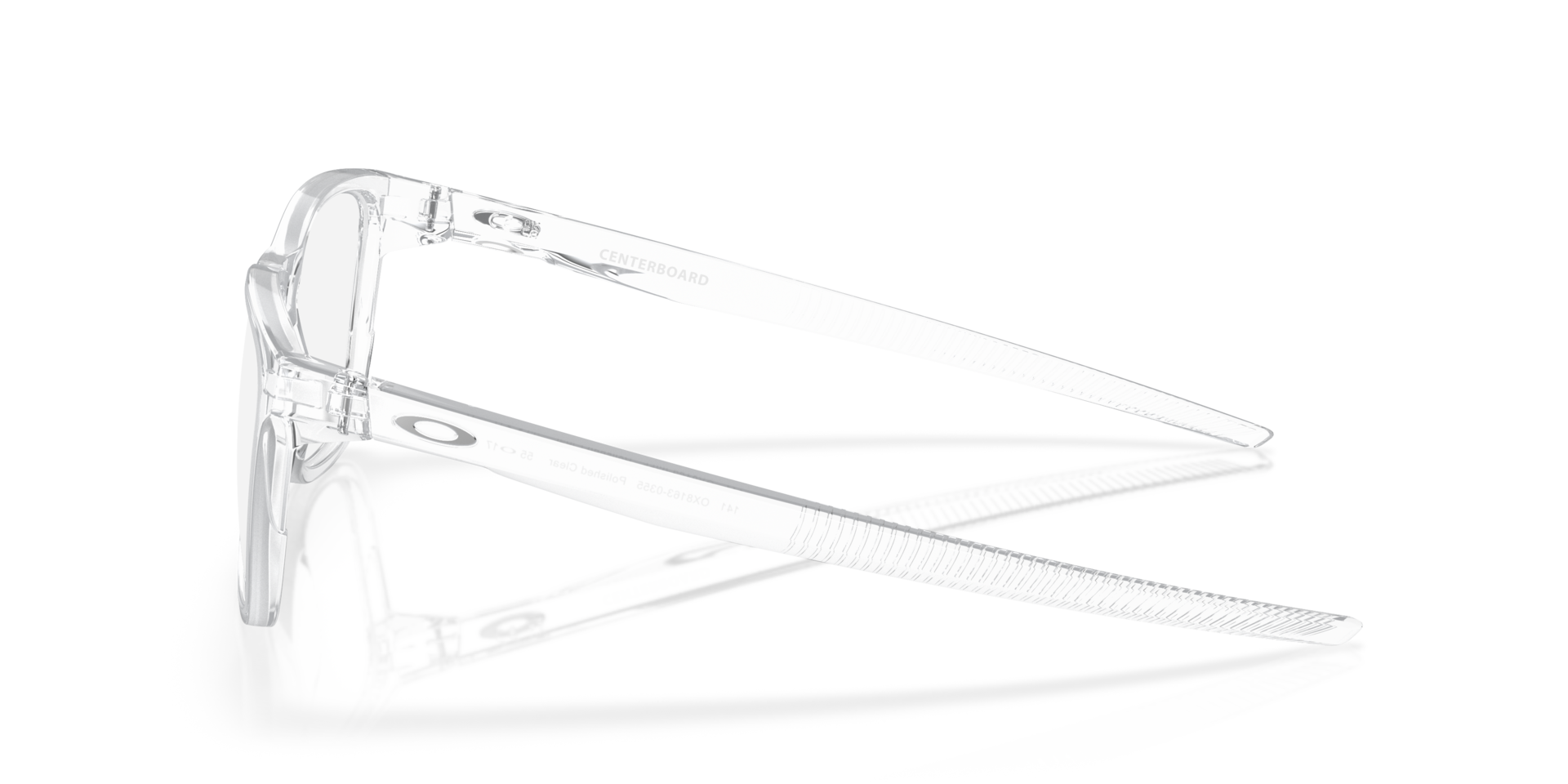 Centerboard Polished Clear PlasticEyeglass Frames for Glasses Direct, Side View