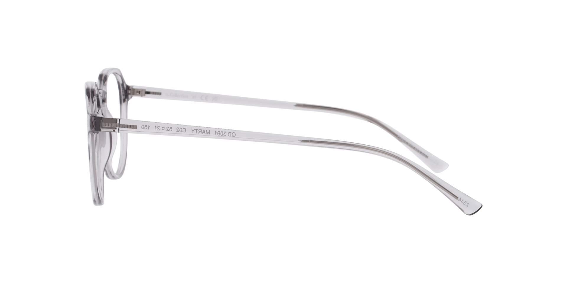 Marty Transparent Grey PlasticEyeglass Frames for Glasses Direct, Side View