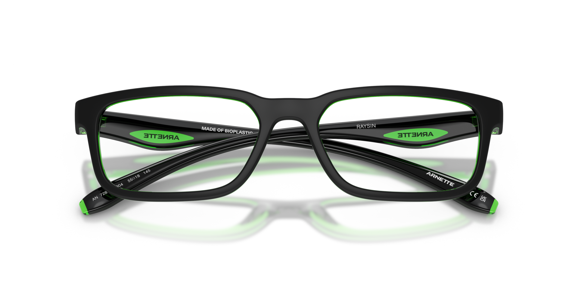 AN7283 Black & Green PlasticEyeglass Frames for Glasses Direct, Closed View