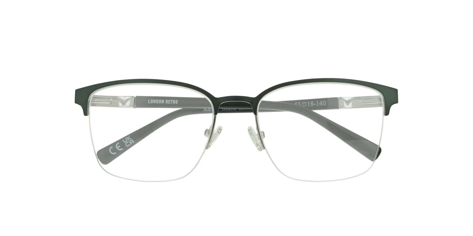 Kevin Matte Green & Shiny Silver MetalEyeglass Frames for Glasses Direct, Closed View