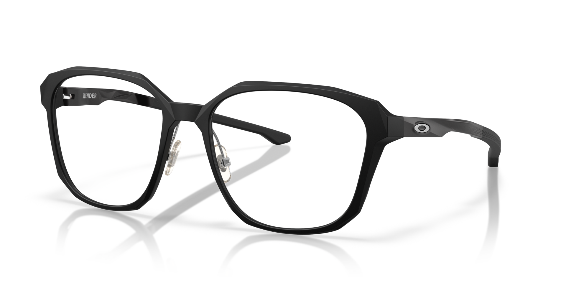 Slender Satin Black PlasticEyeglass Frames for Glasses Direct, Angle View