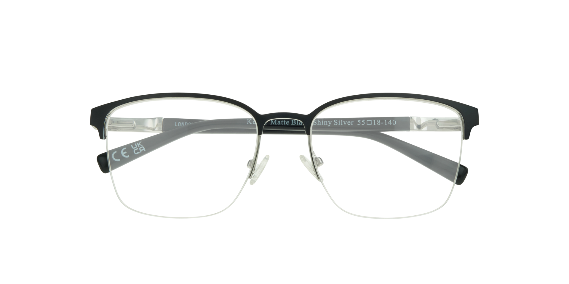 Kevin Matte Black & Shiny Silver MetalEyeglass Frames for Glasses Direct, Closed View