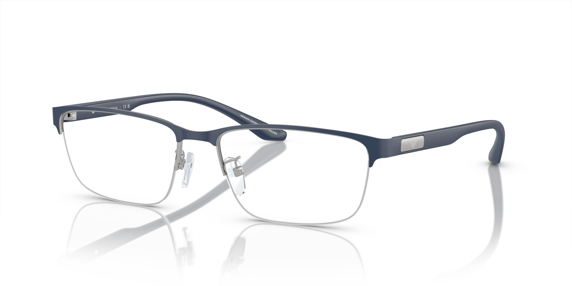 EA1147 Matte Silver & Bluette MetalEyeglass Frames for Glasses Direct, Angle View
