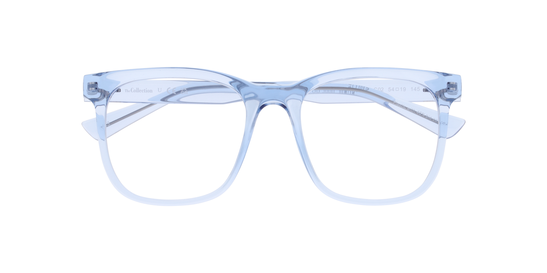 Marlowe Transparent Blue PlasticEyeglass Frames for Glasses Direct, Closed View