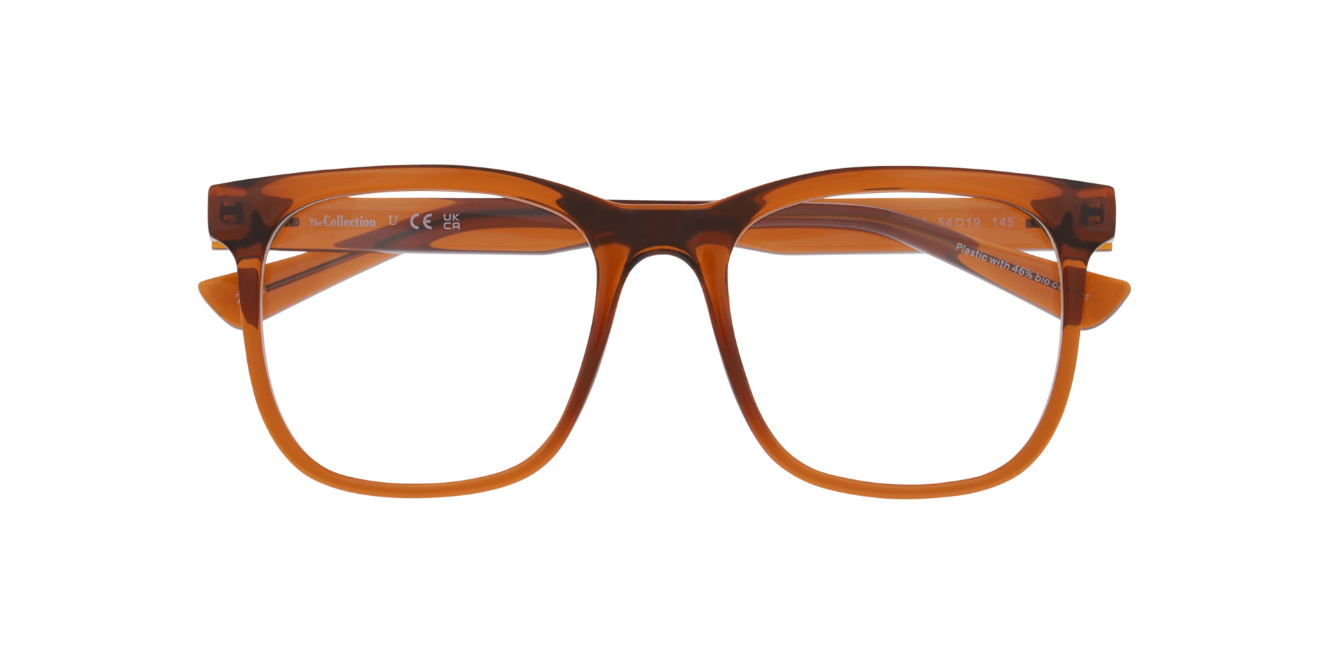 Marlowe Transparent Brown PlasticEyeglass Frames for Glasses Direct, Closed View