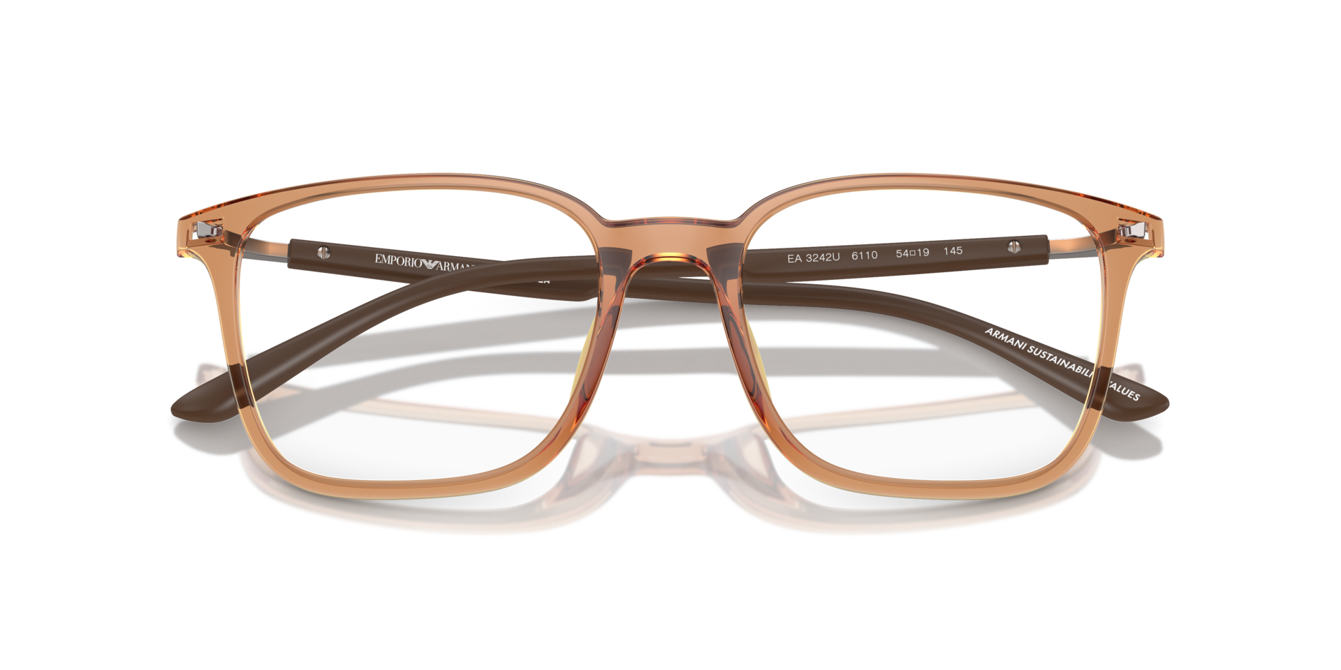 EA3242U Shiny Transparent Brown PlasticEyeglass Frames for Glasses Direct, Closed View