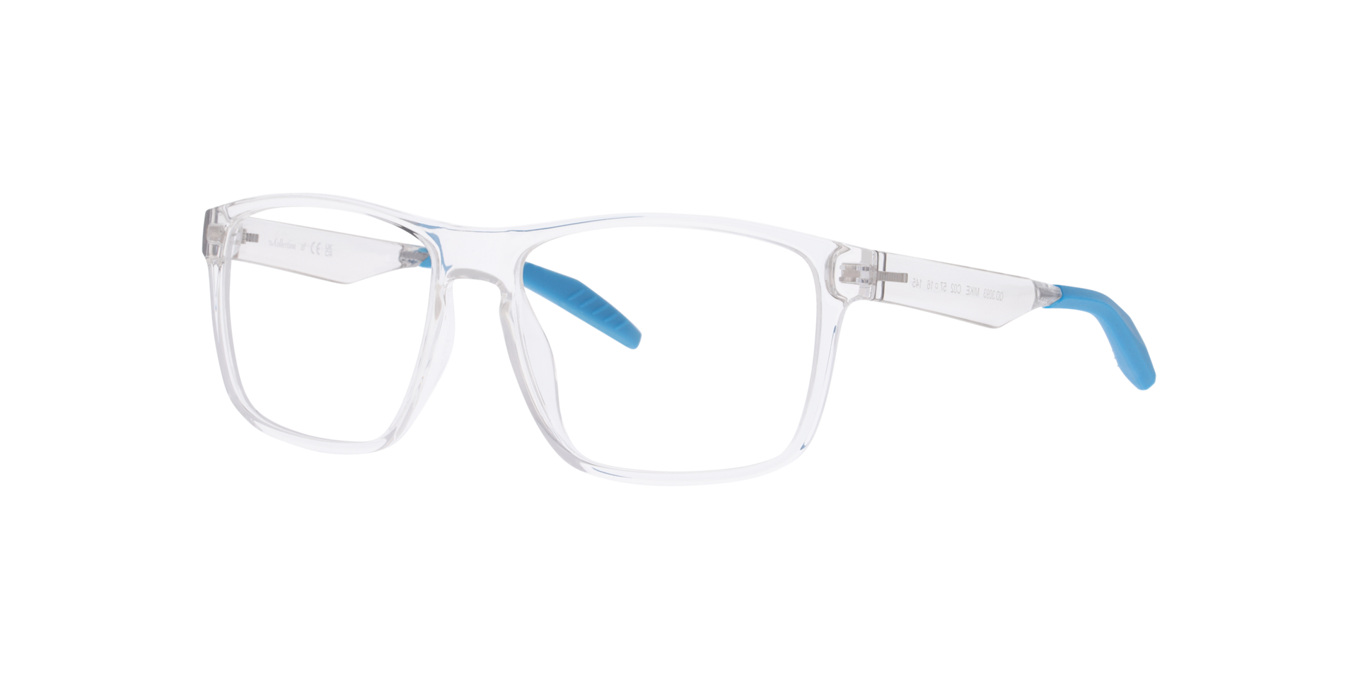 Mike Shiny Transparent Clear PlasticEyeglass Frames for Glasses Direct, Angle View