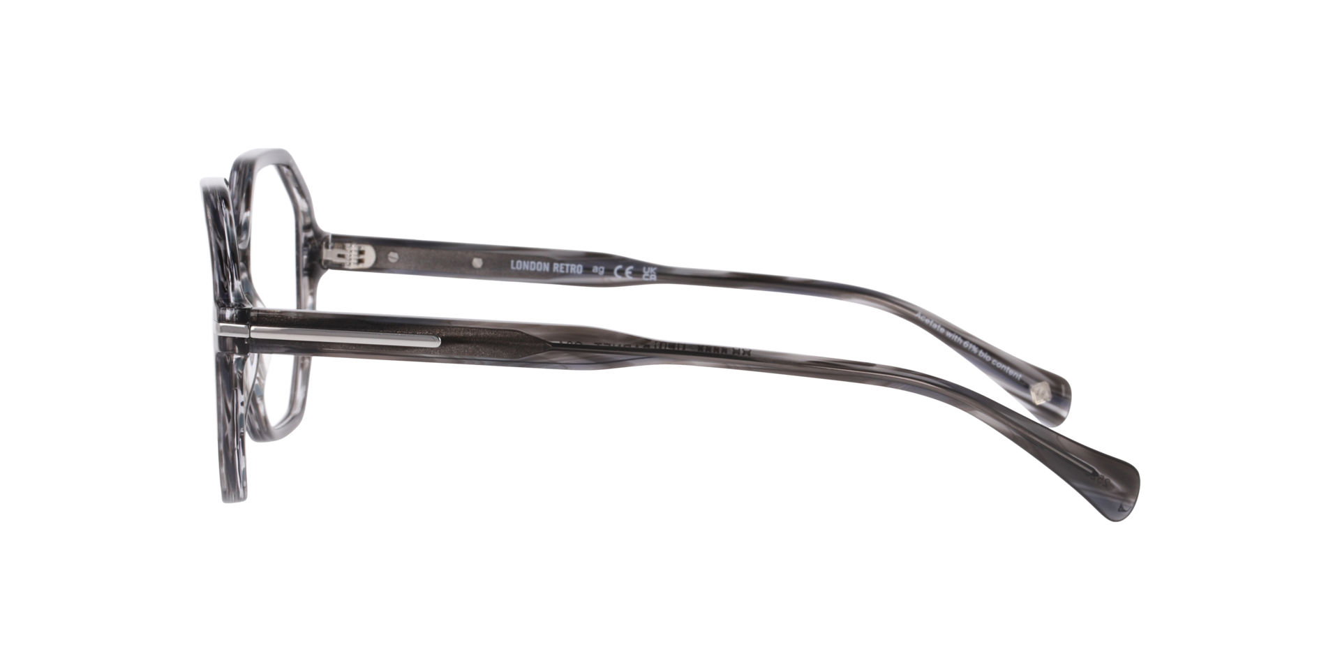 New Barnet Stripped Grey AcetateEyeglass Frames for Glasses Direct, Side View