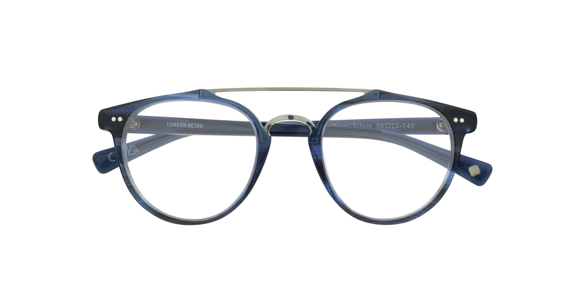 Keaton Havana Blue & Silver AcetateEyeglass Frames for Glasses Direct, Closed View