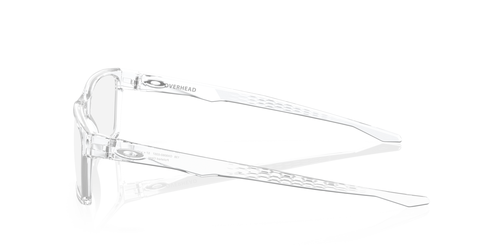 Overhead Polished Clear PlasticEyeglass Frames for Glasses Direct, Side View