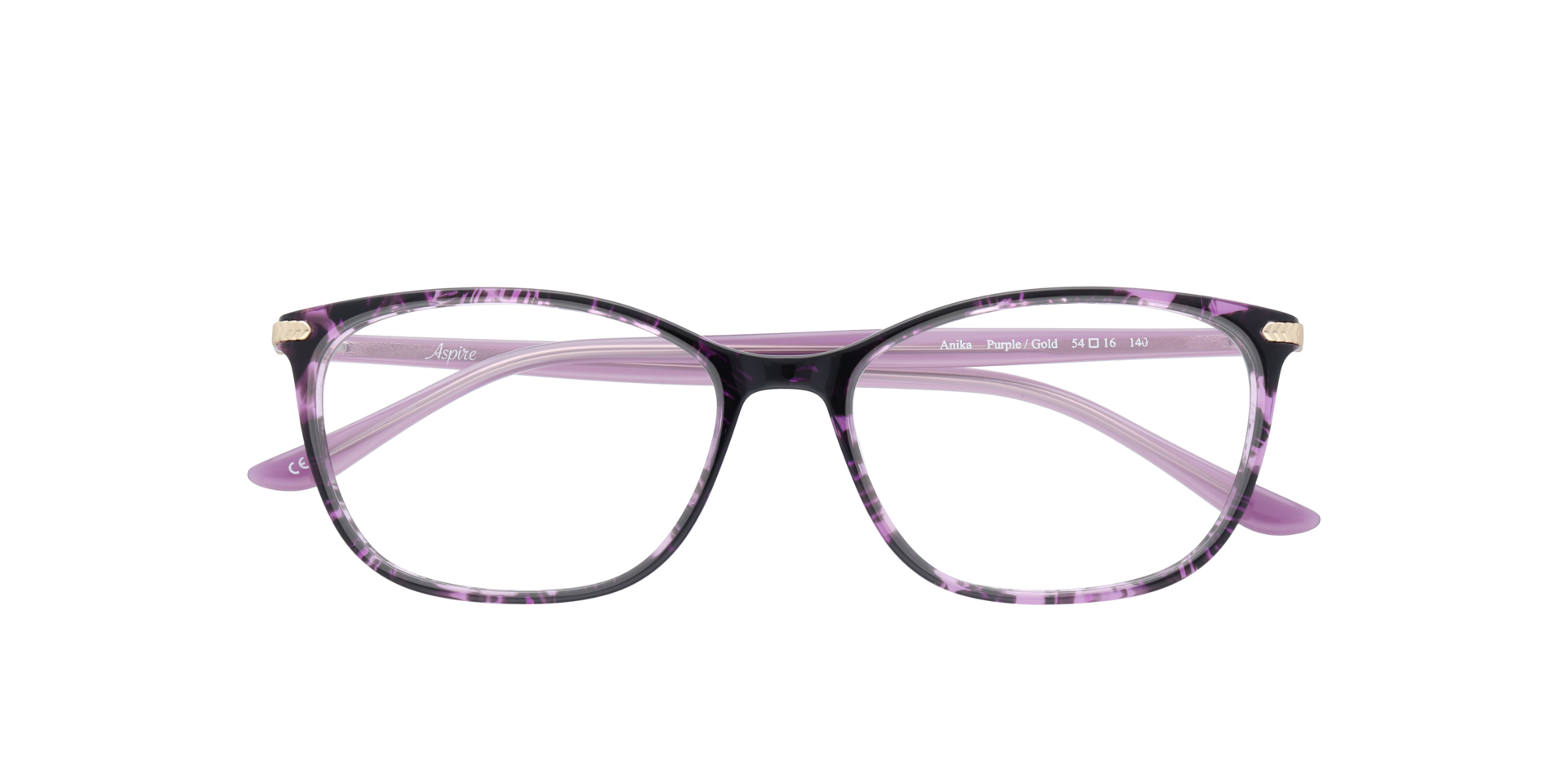 Anika Purple  &  Gold AcetateEyeglass Frames for Glasses Direct, Closed View