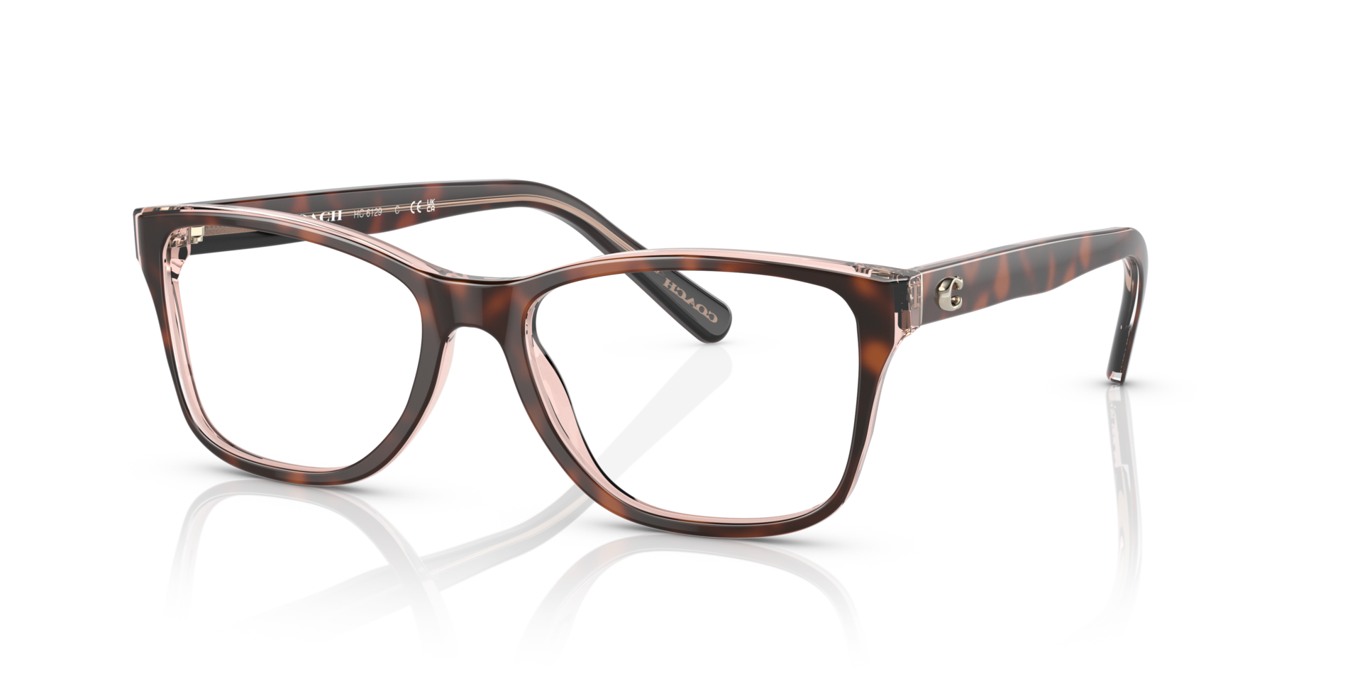 HC6129 Tortoise On Transparent Pink AcetateEyeglass Frames for Glasses Direct, Angle View