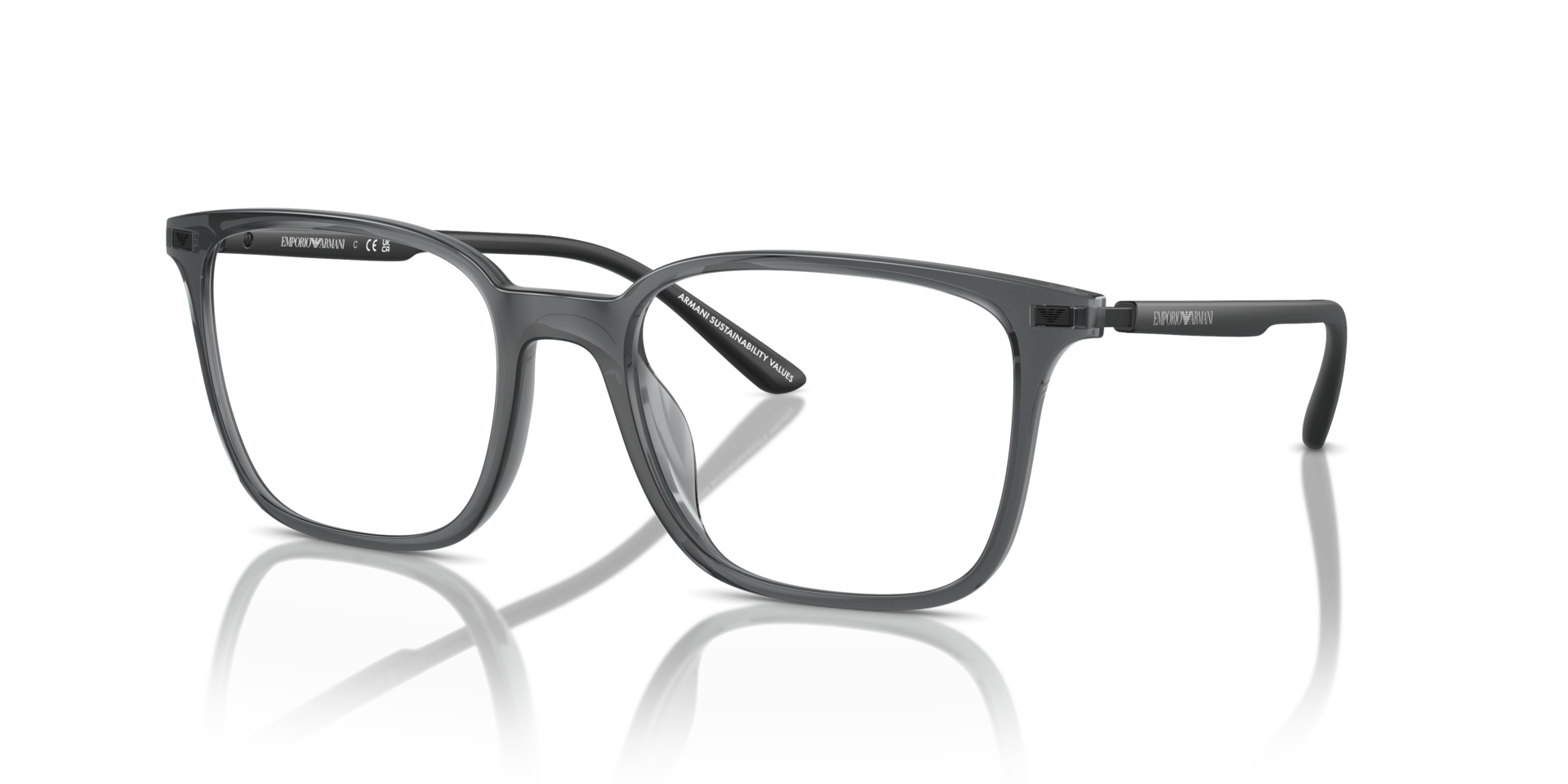 EA3242U Shiny Transparent Black PlasticSunglass Frames for Glasses Direct, Angle View