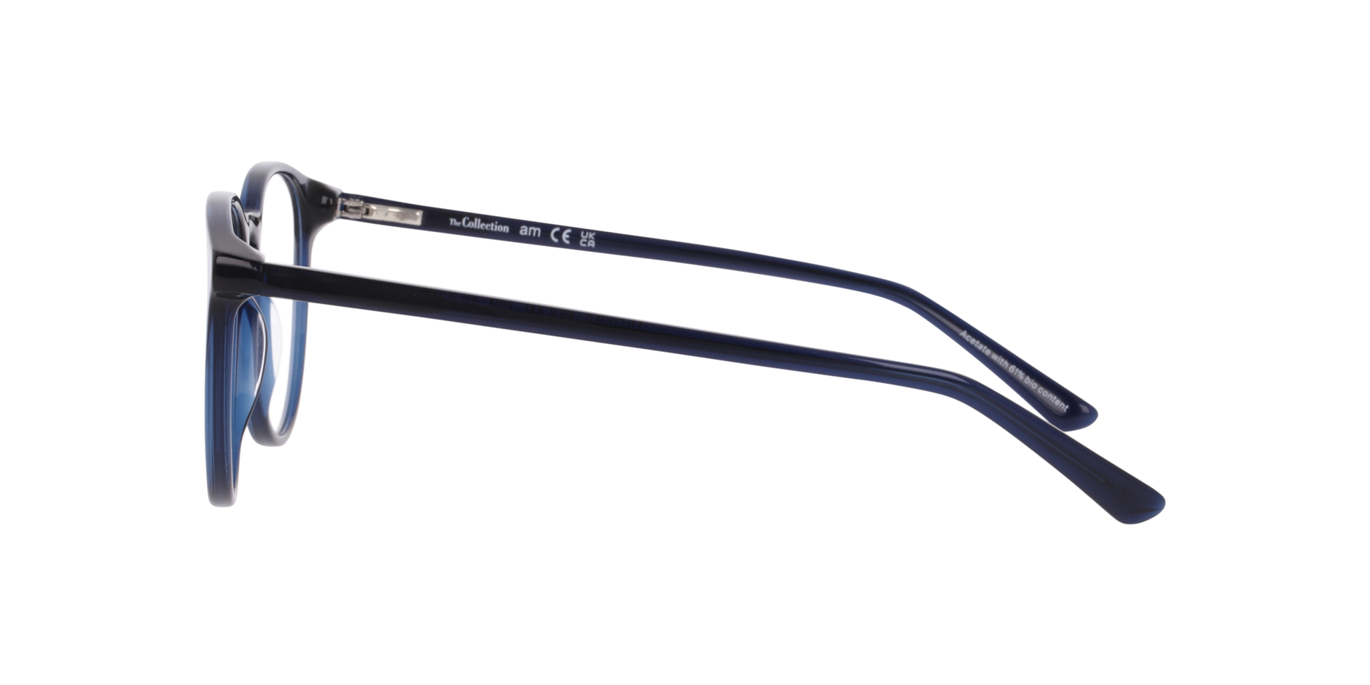 Nolan Transparent Dark Blue AcetateEyeglass Frames for Glasses Direct, Side View