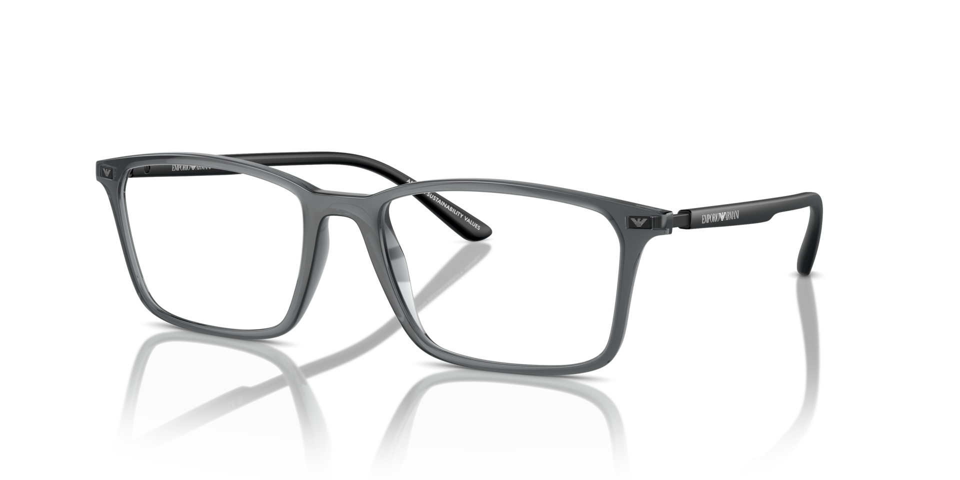 EA3237 Shiny Transparent Black PlasticEyeglass Frames for Glasses Direct, Angle View