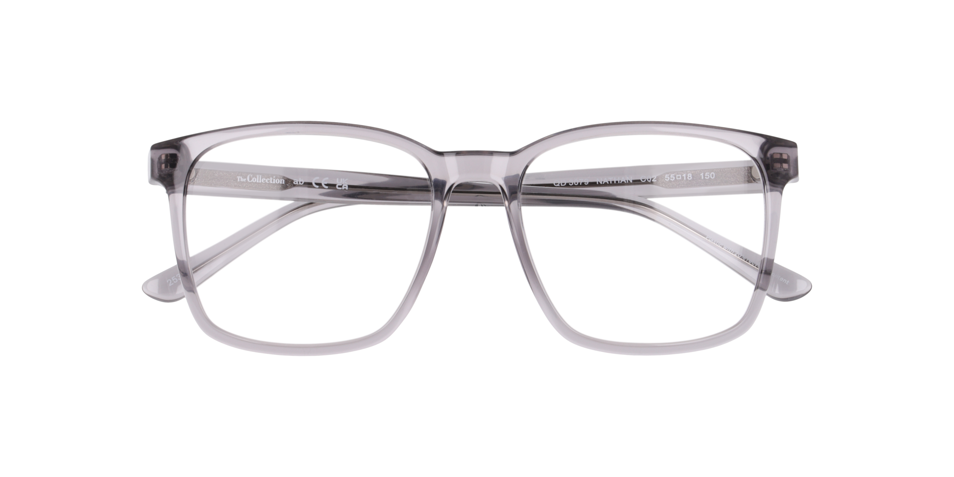 Nathan Transparent Grey PlasticEyeglass Frames for Glasses Direct, Closed View