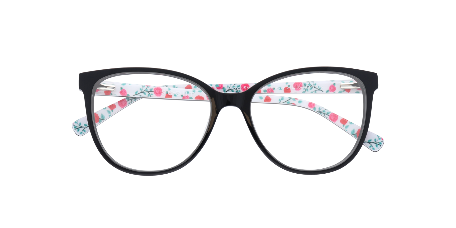 Darcey Shiny Black & Flower AcetateEyeglass Frames for Glasses Direct, Closed View
