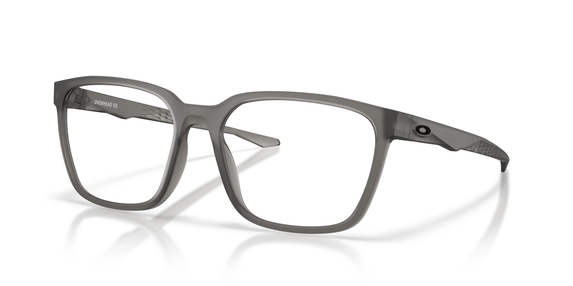 Overhead SQ Satin Grey Smoke PlasticEyeglass Frames for Glasses Direct, Angle View