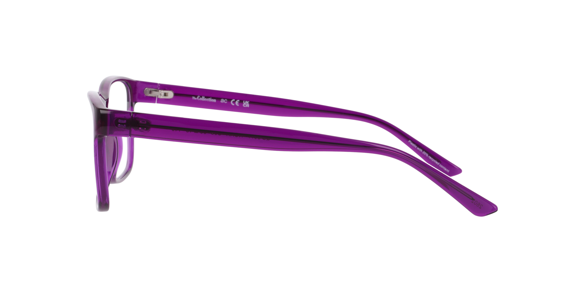 Noah Transparent Purple PlasticEyeglass Frames for Glasses Direct, Side View