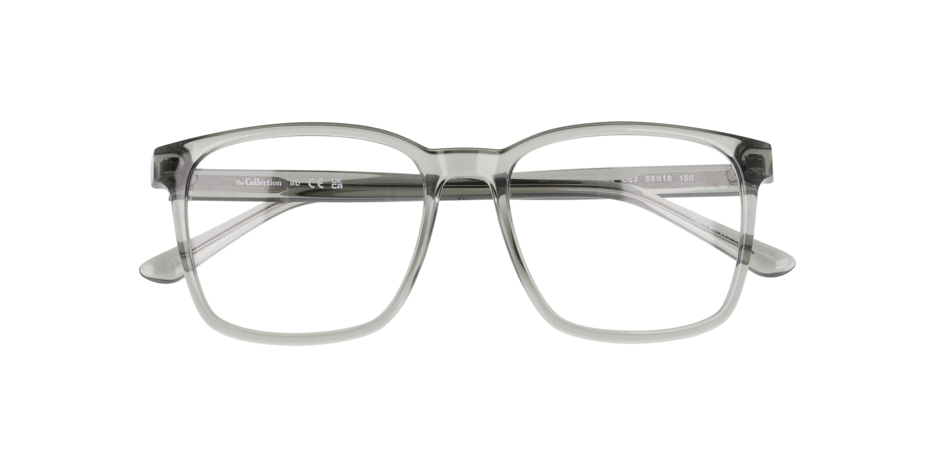 Nathan Transparent Dark Green PlasticEyeglass Frames for Glasses Direct, Closed View