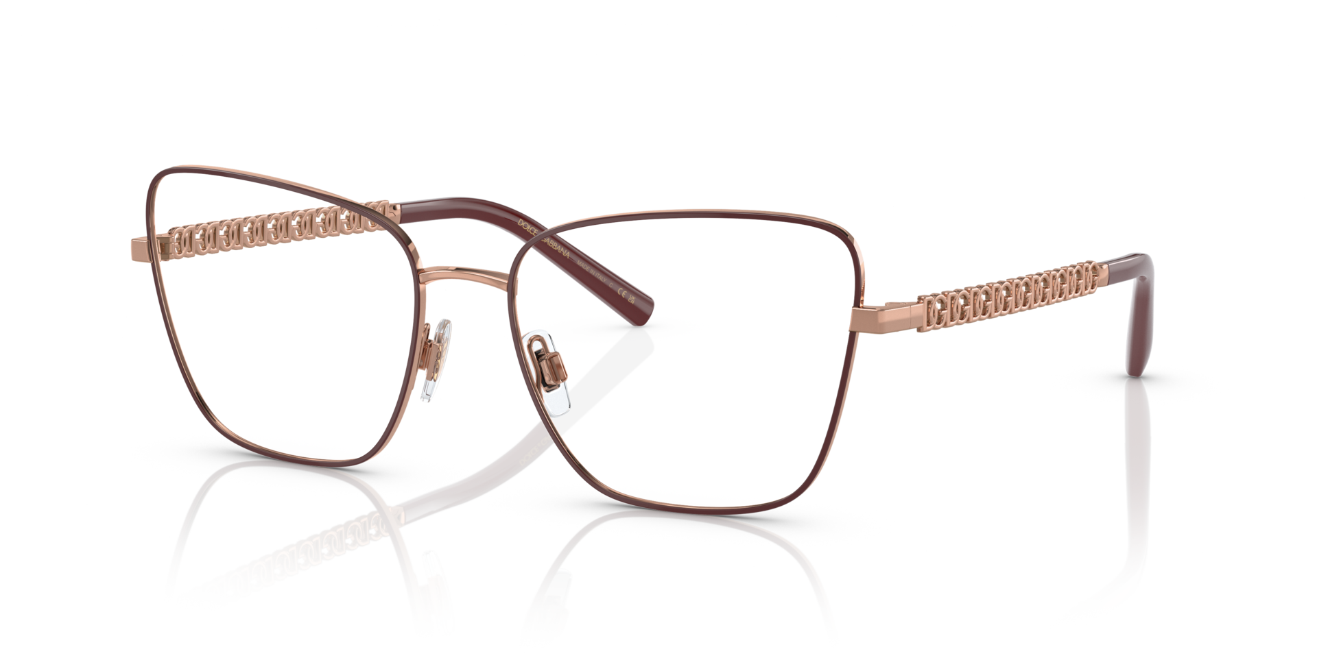 DG1346 Pink Gold & Matte Bordeaux MetalSunglass Frames for Glasses Direct, Angle View