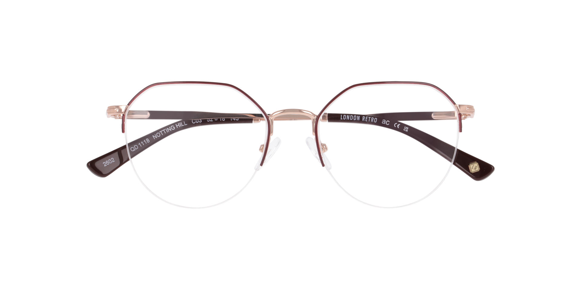 Notting Hill Burgundy & Pink Gold MetalEyeglass Frames for Glasses Direct, Closed View