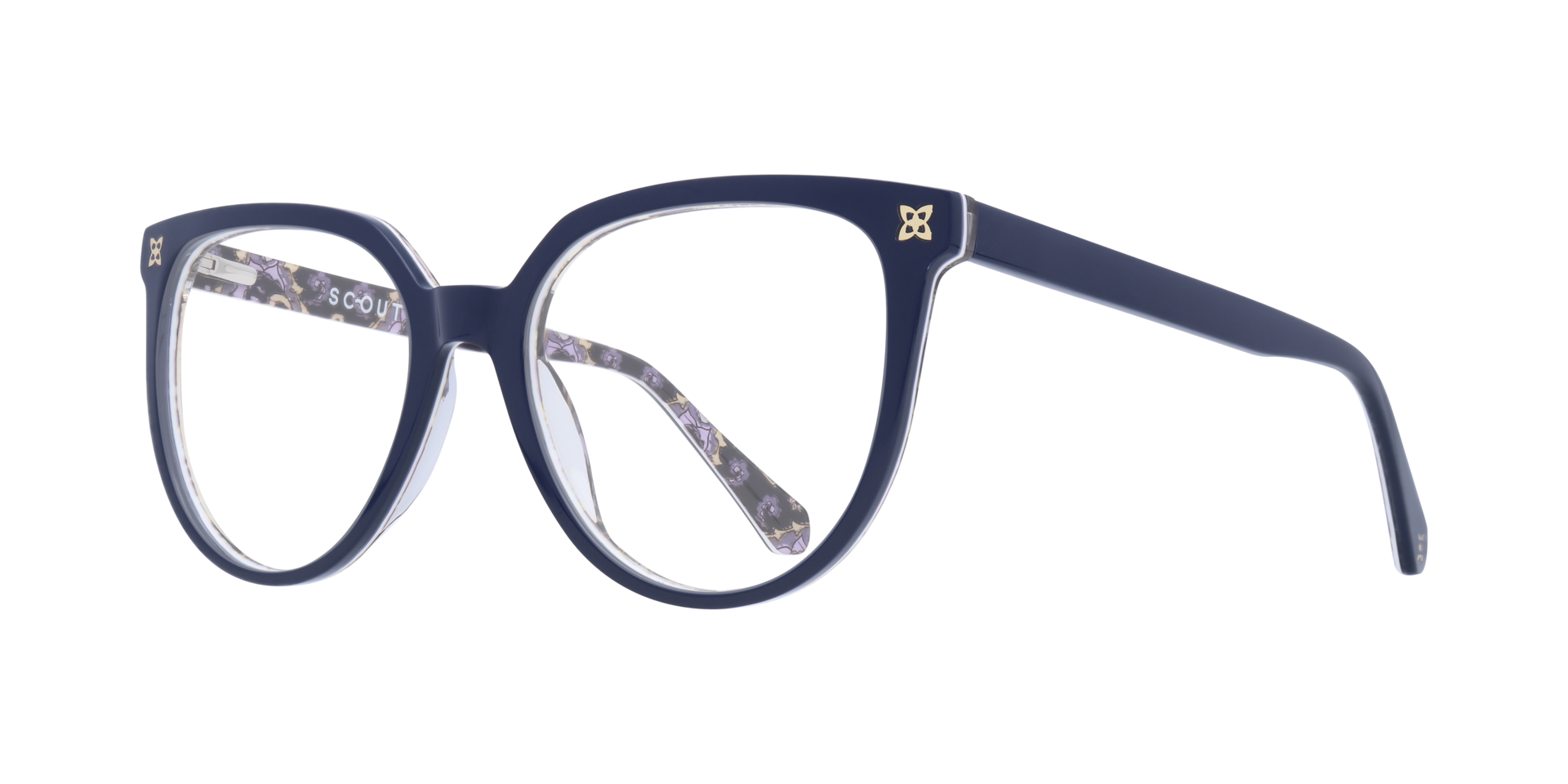 Gloria Navy Blue  &  Purple Pattern AcetateEyeglass Frames for Glasses Direct, Angle View