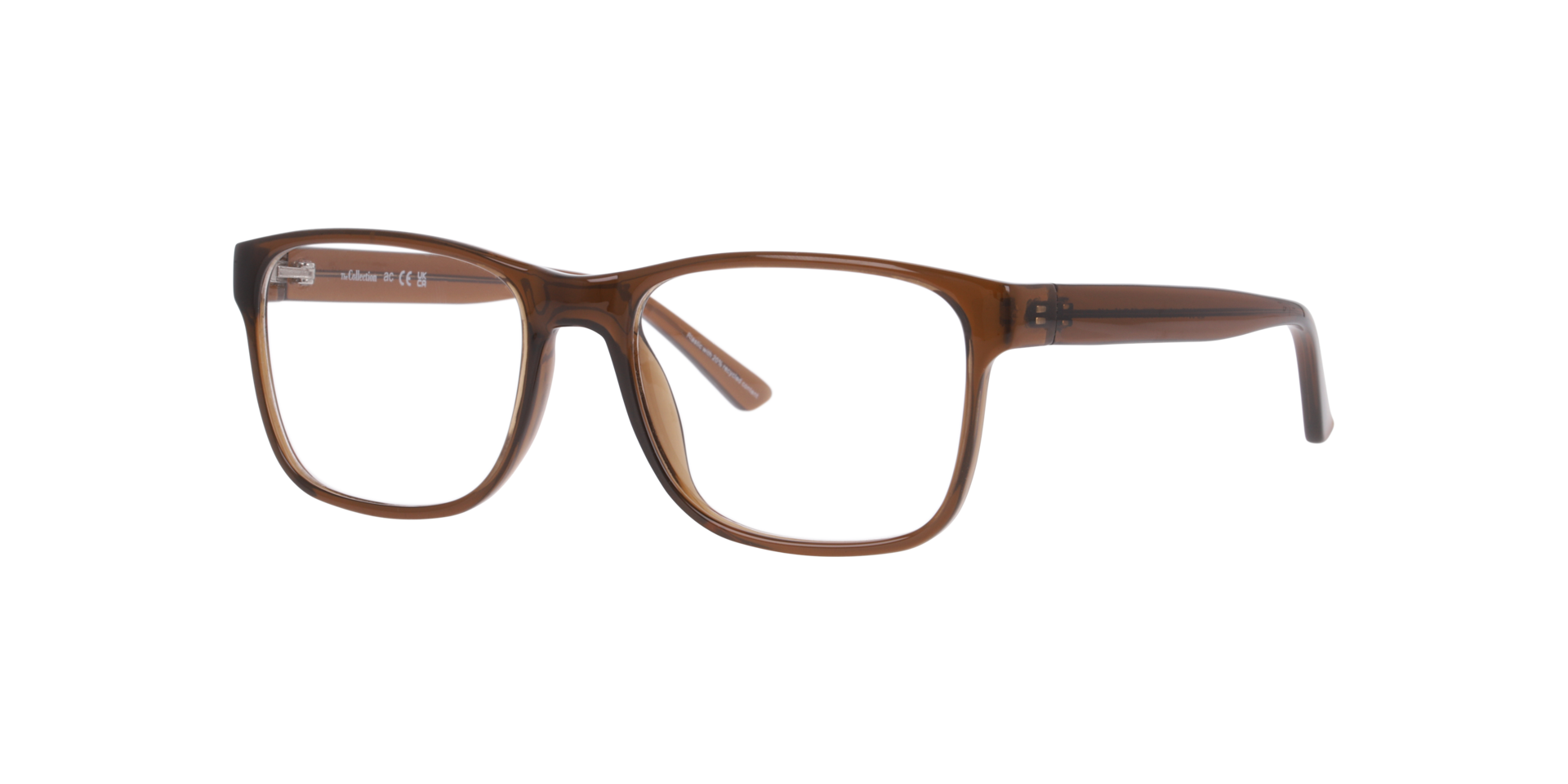 Noah Transparent Brown PlasticEyeglass Frames for Glasses Direct, Angle View