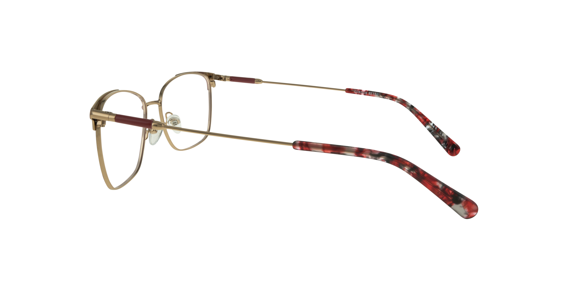 Kathleen Burgundy & Shiny Gold MetalEyeglass Frames for Glasses Direct, Side View
