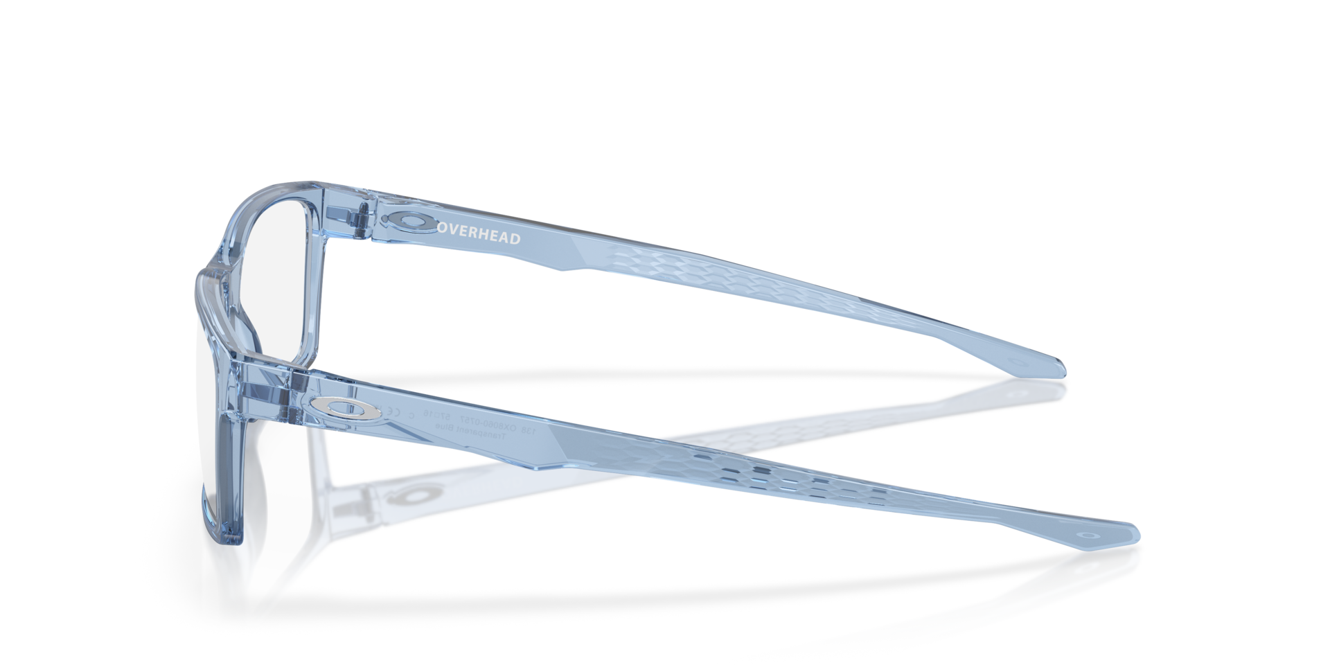 Overhead Transparent Blue PlasticEyeglass Frames for Glasses Direct, Side View